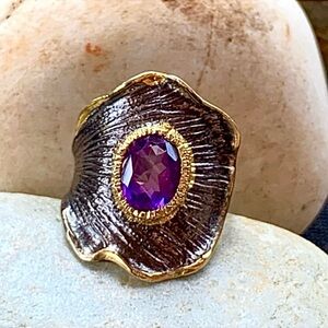 Amethyst Sterling & 14 kt Botanical Custom Ring